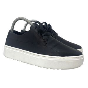 Eileen Fisher Black Leather Platform Sneakers Womens 7 Minimalist Casual Shoes